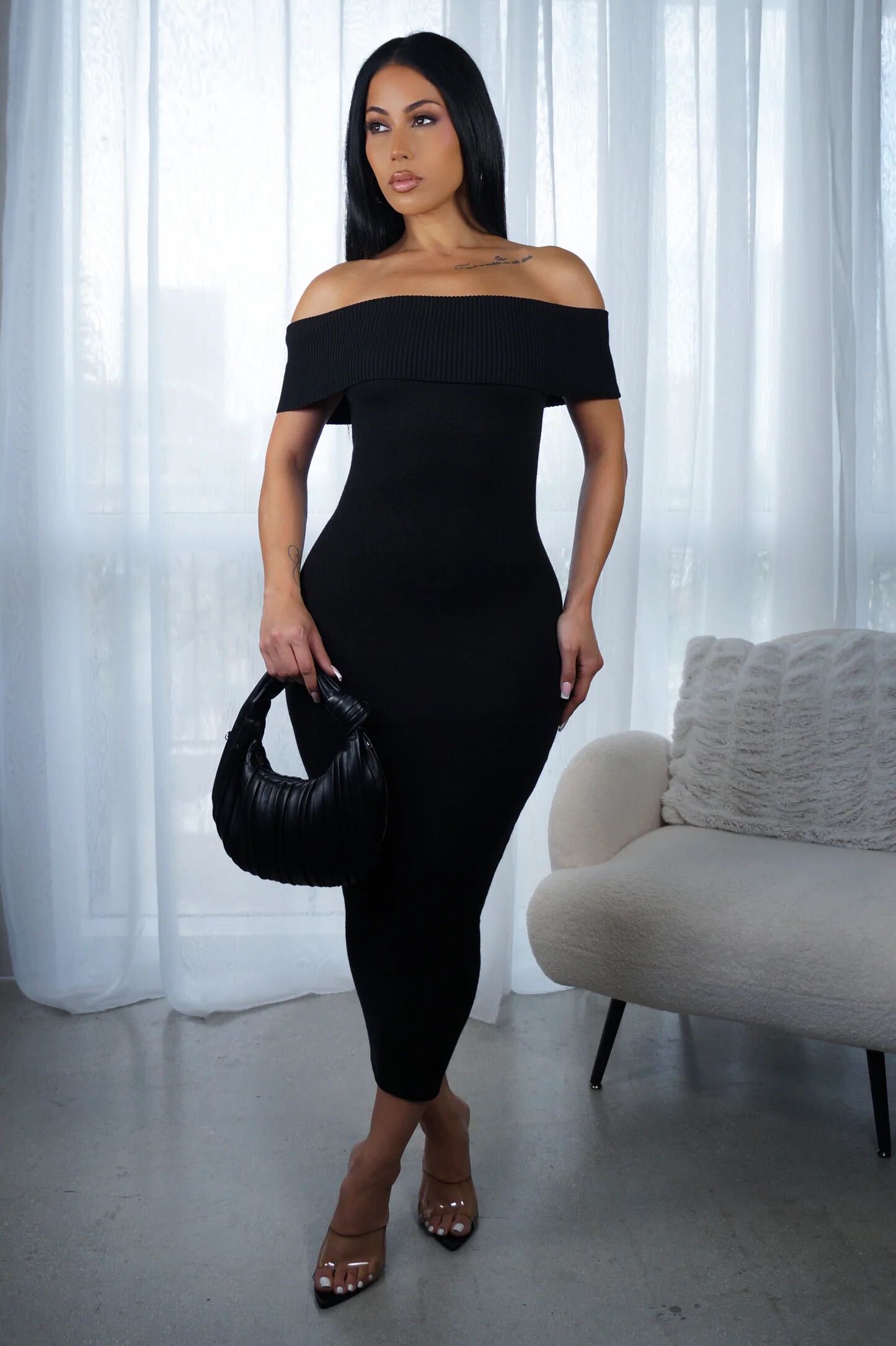 The Noir Elegance Midi Dress